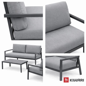 Set Mobilier Gradina Marbella Kiwari® 4 locuri, masa 90 x 50 x 40 cm, fotolii 70 x 73 x 75 cm canapea 130 x 73 x 75 cm, cadru metal, sticla 5 mm, perne detasabile 11 cm, Gri - Img 6