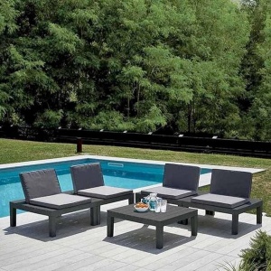 Set mobilier gradina/terasa multifunctional, Progarden, API, 5 piese, polipropilena, antracit, 4 scaune 78x78x32 cm, masa 78x78x70 cm, cu perne incluse