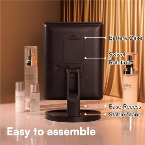 Set Oglinda Led Make-up, H&S, Buton Tactil, 4 baterii AA, Rotativ 180, Negru, 18.4 X 17.5 cm cu oglinda rotunda cu o marire de 10x, 18 mm - Img 3
