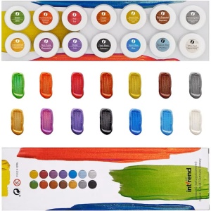 Set pictura Intrend, 14 culori vopsea acrilica impermeabila,18 ml, 2 pensule rotunde, o pensula plata, vopsea pentru hartie, lemn, argila, piatra - Img 3