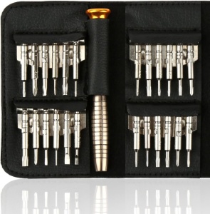Set surubelnite de precizie H&S pentru electronica, 25 piese, mini, pentru telefoane, ceasuri, gadgeturi, PS4, cu husa, Argintiu