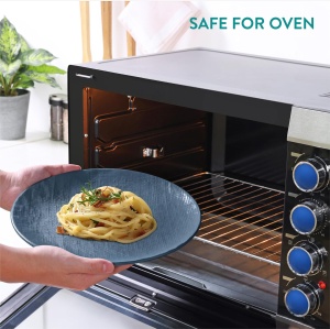 Set vesela din Ceramica Premium 16 piese, Navaris, pentru 4 persoane, design texturat, modern, compatibil cu masina de spalat si cuptor cu microunde, 2 tipuri de farfurii, boluri si cani, Albastru Fumuriu - Img 4