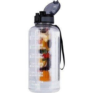 Sticla sport pentru apa Belle Vous, cu infuzor fructe, 2L, pai si capac rabatabil, marcaje motivationale timp, antiscurgere, 11 x 28.5 cm, Transparent