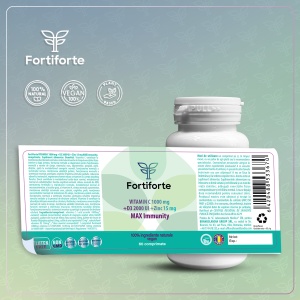 Supliment alimentar VITAMIN C 1000 mg + D3 2000 UI + Zinc 15 mg MAX Immunity, Fortiforte, 60 comprimate - Img 5