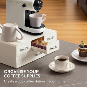 Suport 96 capsule de cafea Navaris, compatibil cu Nespresso, 4 sertare, 34 x 32 x 13, plastic, Crem - Img 2