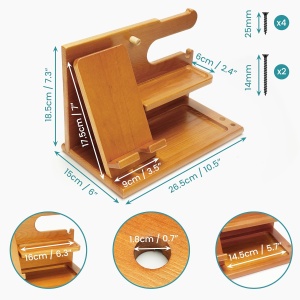 Suport de birou Belle Vous, organizator multifunctional, pentru telefon, ceas, ochelari, 26.5 x 15 x 18.5 cm, Maro deschis - Img 6