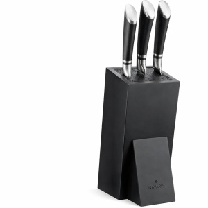 Suport pentru cutite Navaris, 25 x 15 x 10.5 cm, din bambus, perii din plastic detasabili, antiderapant, universal, Negru