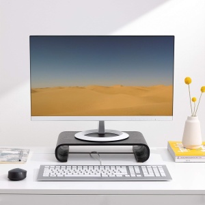 Suport pentru monitor Navaris, din lemn de stejar, 35 x 24 x 7.2 cm, antiderapant, potrivit pentru PC, laptop, notebook, Negru - Img 2