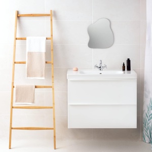 Suport pentru prosoape Navaris, tip scara, din bambus, 6 trepte, 170 x 56 cm, Maro Deschis - Img 2