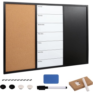 Tabla magnetica Kurtzy, 3in1, tabla creta, panou din pluta, tabla marker, 60 x 90 cm, accesorii incluse