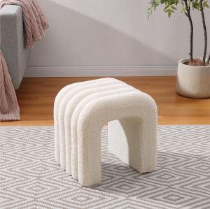 Taburet Boucle Navaris, 41x35x43cm, alb, design arcuit, ideal pentru living sau dormitor - Img 2