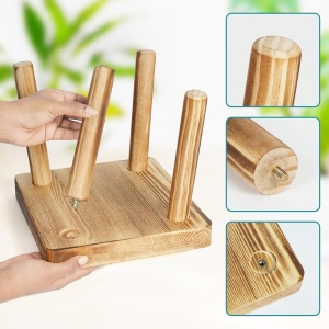 Taburet din lemn de pin Belle Vous, 25 x 22.5 x 21.5 cm, rustic, scaun pentru flori, bucatarie, copii, Maro - Img 6