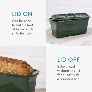 Tava pentru copt din fonta cu capac Navaris, tip cuptor olandez, pentru coacere si gatire, emailat, verde, 34x13x13 cm - Img 3