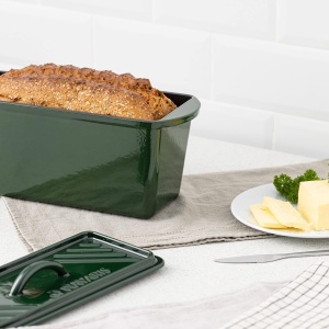 Tava pentru copt din fonta cu capac Navaris, tip cuptor olandez, pentru coacere si gatire, emailat, verde, 34x13x13 cm - Img 7