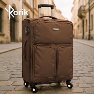 Troler cabina textil, Rorik® Explorer, bagaj de mana, valiza fermoar cifru antifurt, roti 360°, geamantan maner telescopic, troller expandabil, Maro - Img 9