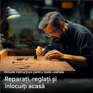 Trusa Scule pentru Reparat Ceasuri, H&S, 155 de Piese, Cutie de Transport, Kit Complet cu Unelte pentru Reglare, Schimb Baterie, Curele, Pini - Img 2