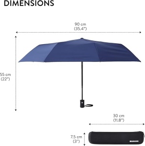 Umbrela SWISSONA, rezistenta la vant, compacta cu deschidere si inchidere pe buton, 90 cm, 8 brate din otel, husa, Albastru inchis - Img 5