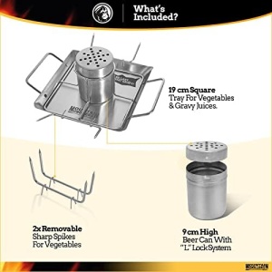 Accesoriu pentru grill, Cutie de bere pentru pui la gratar, cu 4 frigariu de legume - Img 2