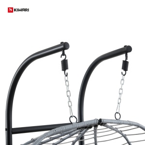 Balansoar suspendat dublu tip cuib Kiwari® Duo, cuib 68 x 126 x 114 cm, suport metalic 200 cm cu baza stabila cu patru picioare, plastic rezistent, leagan relaxare pentru casa/gradina/terasa/balcon, Gri - Img 6