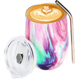 Cana termica cu pai Belle Vous, 350 ml, din otel inoxidabil, capac, Multicolor