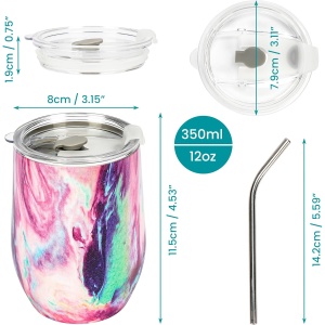 Cana termica cu pai Belle Vous, 350 ml, din otel inoxidabil, capac, Multicolor - Img 2