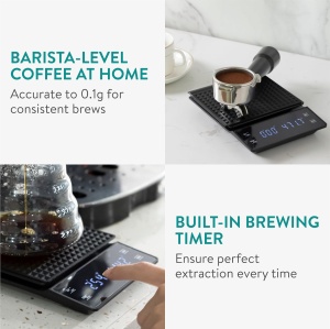 Cantar digital pentru cafea Navaris, cu timer, precizie 0.1g/3kg, cantar de bucatarie compact, pentru espresso, Negru - Img 4