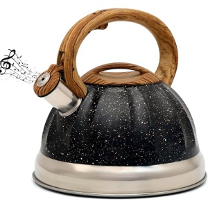 Ceainic fluierator, Belle Vous, din otel inoxidabil, 3 L, maner rezistent la caldura, 23 x 23 x 23 cm, compatibil cu toate tipurile de plita