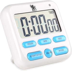 Ceas digital de bucatarie H&S, ecran LCD mare, suport magnetic, Alb/Albastru, 1 bucata