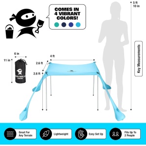Cort de plaja Sun Ninja, 120 x 80 cm, instalare rapida, protectie UV, 4 stalpi aluminiu, geanta termoizolanta, Turcoaz - Img 3