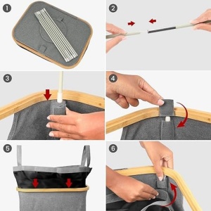 Cos pentru reciclare BELLE VOUS, capacitate 80L, poliester, 43 x 33 x 70 cm, pliabil, capac cu orificiu, sac integrat, multifunctional, Gri - Img 4