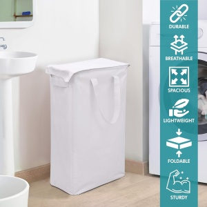 Cos rufe pliabil Belle Vous. cu capac, 58L, material 600D Oxford strat dublu, manere transport, 40 x 65 cm, alb - Img 4
