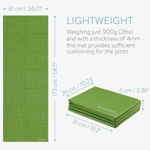 Covoras de yoga pliabil Navaris, grosimea de 4 mm pentru, pilates, antrenament, sala, fitness, pliabil, anti-alunecare, 61x173 cm, Verde - Img 5