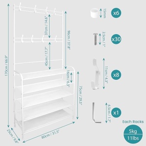 Cuier modular Belle Vous alb, 5 niveluri, set cu rafturi pentru pantofi, 8 cârlige - Img 7