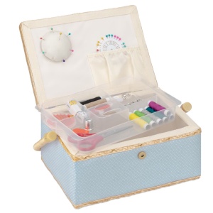 Cutie de cusut Navaris, 76 accesorii, tava detasabila, pernuta, 24.5x17.5x12.5 cm, multicolor, lemn