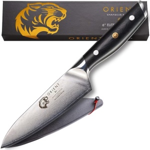 Cutit Bucatar Damasc Orient, Origin Series, 15 cm, cu 67 de straturi de otel inoxidabil japonez AUS-10, negru