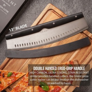 Cutit pentru pizza, Orient, Carbon Series, 34 cm, din otel inoxidabil, maner Ergo Grip, protectie lama, Negru - Img 5