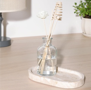 Difuzor aromaterapie Navaris, sticla, set cu betisoare din ratan si flori uscate decorative, 20x10cm - Img 5