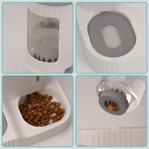 Dispenser apa si hrana automat 2 in 1 Belle Vous, 850 ml, functie gravitationala, 30 x 26 x 22 cm, pentru caini si pisici, antiderapant, hrana umeda/uscata, Alb - Img 5