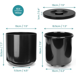 Frapiera pentru Gheata, Kurtzy, 4 l, din Plastic fara BPA, Capac, Sita, Pereti Izolati, pentru Evenimente, Bar, Petreceri, Negru - Img 3