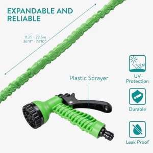 Furtun de gradina extensibil Navaris, cu pistol stropire 7 moduri, 11.25-22.5 m, latex si material textil, Negru/Verde - Img 2