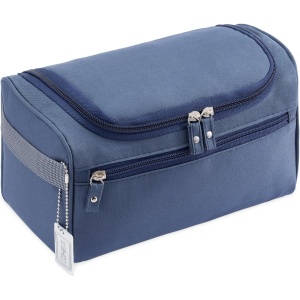 Geanta cosmetica de voiaj H&S, 26 × 15 × 14 cm, 3 compartimente, material rezistent la apa, Albastru