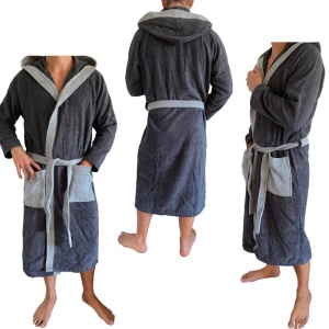 Halat de baie din tesatura Homelevel, 2XL, Gri, Bumbac organic, 54856.22.5 - Img 4