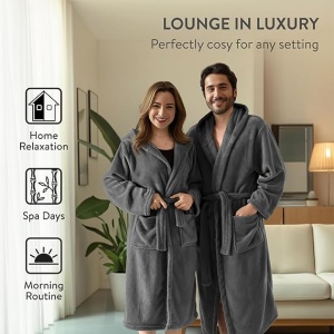 Halat de baie HOMELEVEL unisex, marimea M, din poliester/microfibra, uscare rapida, cu gluga, Gri - Img 5