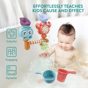 Jucarie de baie pentru copii Navaris, jucarie interactiva cu apa, 2 cani, 1-3 ani, 25.7 x 9 x 24.5 cm, din plastic, Multicolor - Img 4