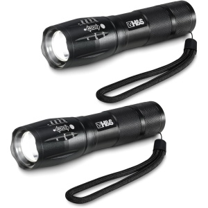 Lanterne LED H&S, ultra puternica, set 2, impermeabila, 5 moduri iluminare, focalizare reglabila, aluminiu, pentru camping, drumetii si urgenta, Negru