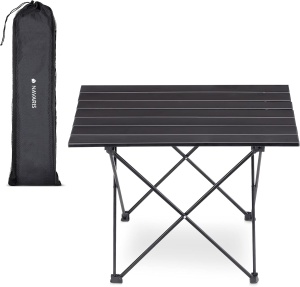 Masa de camping pliabila Navaris, Geanta de transport, Aluminiu, Negru, 45382.01