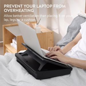 Masa laptop Navaris, cu perna, reglabila 6 niveluri, 3 compartimente pentru depozitare, pentru laptop de pana la 15.6 inch, 37.7x28.9 cm, Negru - Img 6