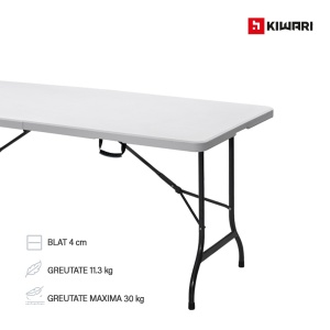 Masa plianta Kiwari® Event, 180x75 cm, pentru gradina, terasa, evenimente, HDPE ultra-rezistent, cadru metalic ranforsat, sistem pliere rapida, Alb - Img 7