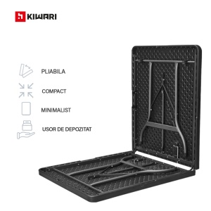 Masa plianta Kiwari® Event, metalica, 180x75x72 cm, sistem pliere rapida, Negru - Img 4
