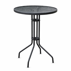 Masa rotunda Kiwari® Bistro, diametru 76cm, inaltime 100 cm, Metal si Blat din sticla, 2 Persoane, Gradina/Terasa/Balcon, Gri